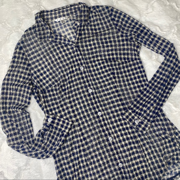 Cabi sheer navy check pattern button down shirt - Picture 4 of 16